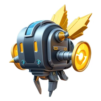 Clash of Clans aesthetic: Cinematic Playful 3D Isometric Jetpack Emoji, rendered in a 3D vector-style similar to standard emojis with minimal shading and bold, simplified shapes. A compact, distinct form with signature details, softly glowing with a futuristic sci-fi warfare charm. Simplified yet unmistakably iconic, highly detailed and consistent, glowing with a soft radiance and high shine. Stylized with a touch of high-tech brilliance and a soft glowing outline, capturing the essence of a beloved gaming relic with a friendly, playful manner! sticker