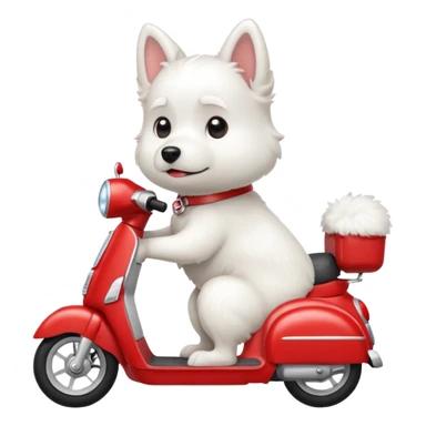 Chien blanc type Montagne sur un scooter rouge et blanc sticker