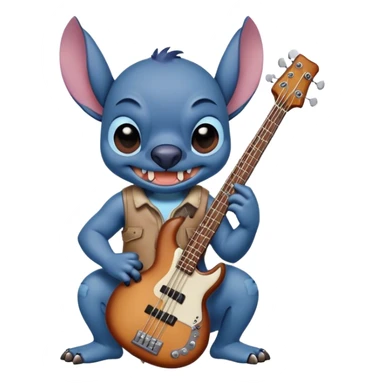 Stitch With a Bass Guitar in his hands  sticker