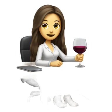 Cute office working brunette drinking wine while at computer long hair fair skin sticker