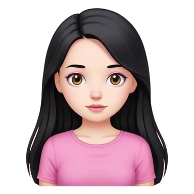 A white skin girl with black long hair and wearing a cute pink top sticker
