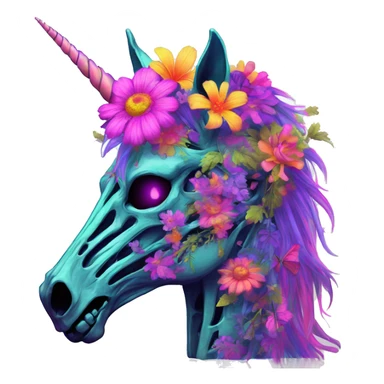 Neon Zombie Pegasus unicorn skeleton psychedelic flowers floral groovy art neon rave raving sticker