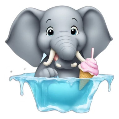An elephant eating an ice cream while in a swimming poll sticker