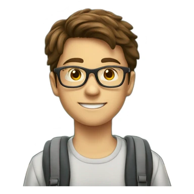 a 12-year-old boy with brown hair and glasses answers at school at the blackboard sticker