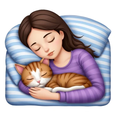 Brunette girl  sleeping with stripped cat  sticker