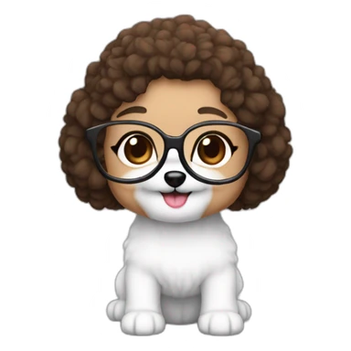woman-white skin-brown hair-black-with glasses bichon dog-white-smile-christmas sticker