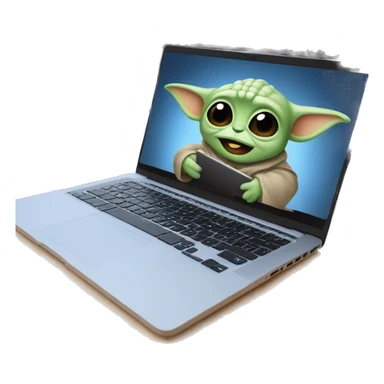 Grogu from Star Wars with a laptop sticker