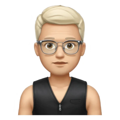 Man from the shoulder up, facing the audience. Wearing a black vest and AR glasses that look like google glasses.  sticker