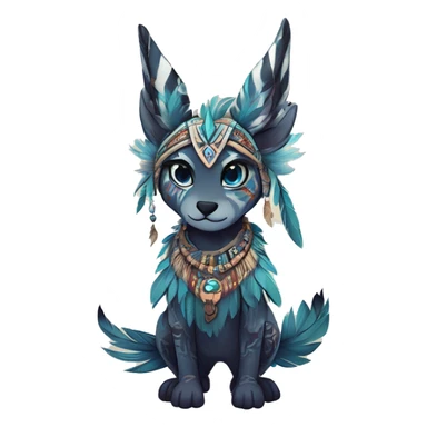 cute edgy ethereal shy epic tribal fantasy animal fursona Fionbri creature by griffsnuff & LiLaiRa & Falvie with exotic colors with intricate patterns and feathers and headdress and necklace full body sticker