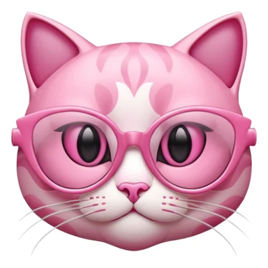 A 3D cartoon rose-pink cat-eye spectacle, glossy curved frame, soft reflections, isolated on plain background. only glasses. sticker