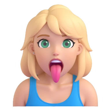 dirty blonde girl with blueish green eyes, black tank top, sticking tongue out and drooling sticker