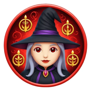 iOS emoji, dark fantasy magic seal, witch symbol, web pattern, red glow, minimal clean style sticker