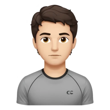 He’s a man with light to medium skin, a defined oval face, full brows, deep-set eyes, and wavy short dark brown tall hair styled with height, sides are trimmed. expression calm and focused relaxed gym training shirt. polished, articulate, and coach vibe. personal development sticker