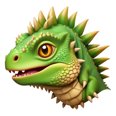 Cinematic Comical Iguana Portrait Emoji, Head tilted dramatically with an exaggeratedly shocked expression, featuring a robust, textured body with a quirky, spiky crest and wide, comically expressive eyes full of playful disbelief, Simplified yet hilariously expressive features, highly detailed, glowing with a slightly sassy jungle glow, high shine, dramatic yet playful, stylized with an air of quirky reptilian mischief, soft glowing outline, capturing the essence of a meme-worthy iguana that looks ready to side-eye its way into viral fame! sticker