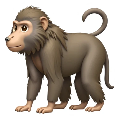 cinematic-hairy top half baboon-full-body-standing on all fours-emoji,-head-tilted-dramatically,-thick-grey-and-brown-fur,-simplified-yet-realistic-focused-features,-highly-detailed,-glowing-with-an-almost-sarcastic-glow expressive eyes, hairy mane sticker