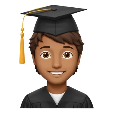 brown man, short wavy hair, Brunette with graduation sticker