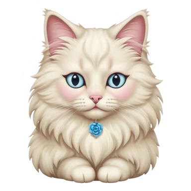 Neva masquerade cat, very fluffy, with pale blue eyes and rose nose sticker