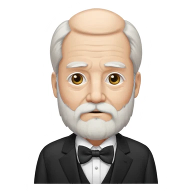 um sábio bem velho, cego de um olho, com barbas brancas e longas, usando um terno com gravata borboleta sticker