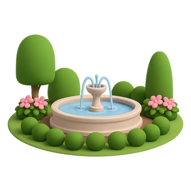Remove the large pink bird sculpture, keep only the small yard with a fountain. The style requested is 3D emoji style, but since 3D emoji style does not support editing, please create the edit in a general style while respecting the 3D emoji look. Transparent background. sticker
