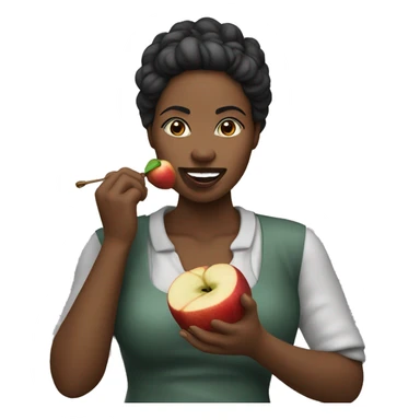 Mujer piel blanca pelo negro comiendo una manzana sticker