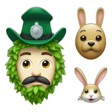 green man with mustash and a policecap and a rabit on his cap sticker