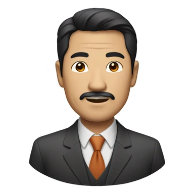 A  middle-aged  Asian  man  with  black  facial  hair,  dressed  in  a  suit. sticker