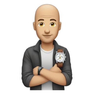 bald guy wearing watch on wrist sticker