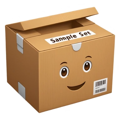 ein karton mit der beschriftun "musterset" sticker