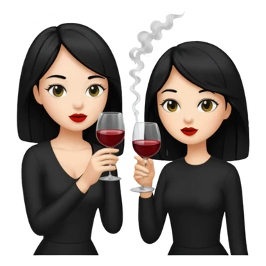 2 girls in black 1 smoking and other girl drinking wine black hair  sticker