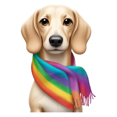 Cream colored Sausage dog wearing rainbow scarf sticker
