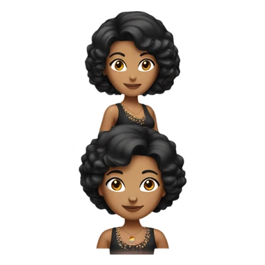 Tanned woman with black hair wearing 1970s style outfit and hair sticker