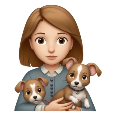 girl with brown eyes and light brown hair holding an Andalusian rat-catcher dog sticker