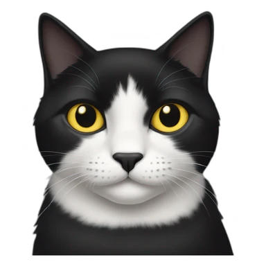 black cat with white breast and white paws, black nose, half of muzzle white, half black, yellow eyes sticker