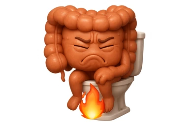 SU QUESTO STILE FAI UN EMOJI STILE IPHONE 3D DI UN INTESTINO CHE sta seduto sul wc e dal wc in mezzo alle sue gambe esce una fiamma stile emoji iphone, FAGLI UN ESPRESSIONE di dolore mentre si sforza E FALLO MOLTO REALISTICO IN 3D sticker