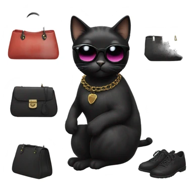Black female cat with sunglasses and aesthetic bag sticker