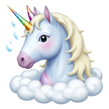 A unicorn flying through clouds, sad, cry tear from eyes, portrait, bust up sticker