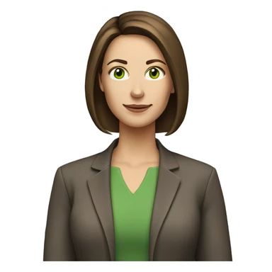 pretty middle age woman with green eyes and shoulder length straight brown hair at work sticker