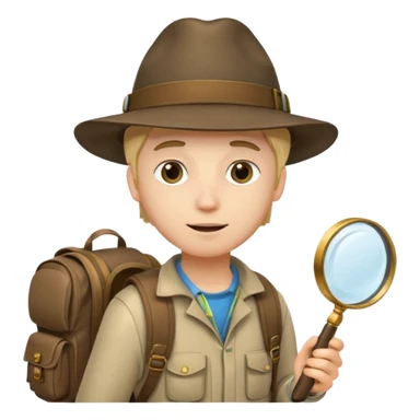 Explorer young man with hat and magnifying glass and backpack, portrait sticker