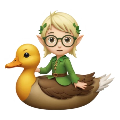 tiny forest elf blode hair with round glasses riding a wild duck sticker
