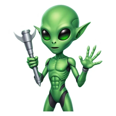 Evil green alien holding a death ray sticker