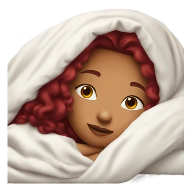 Girl with burgundy hair  laying down cozy in a white blanket sticker