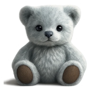 Make the teddy bear's fur a mix of realistic blue and white with soft lighting. Remove the background to make it transparent. The style should be realistic and natural looking. sticker