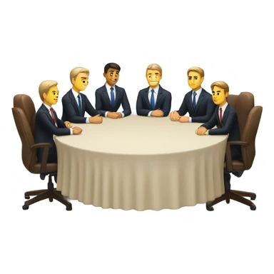 6 Caucasian men in suits sitting at a round table sticker