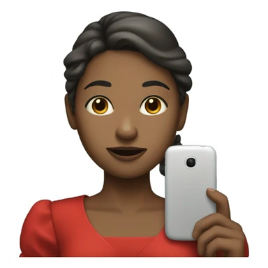 a white skin girl in a red dress holding a cell phone sticker