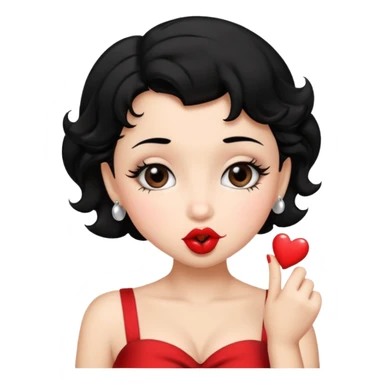 Do not change the face I already created, I want her with Betty boop face and black hair sending a kiss sticker
