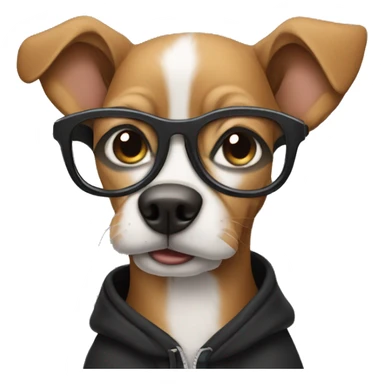 Dog with glasses wearing a black hoodie sticker