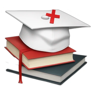 White Student cap with red medical cross On a stack of books sticker