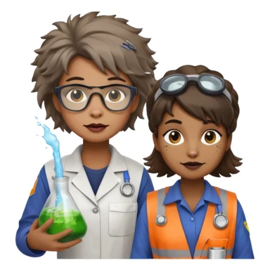 an otter disguised as a woman garbage collector next to a man mad scientist sticker