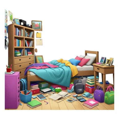 a messy bedroom from a front view sticker