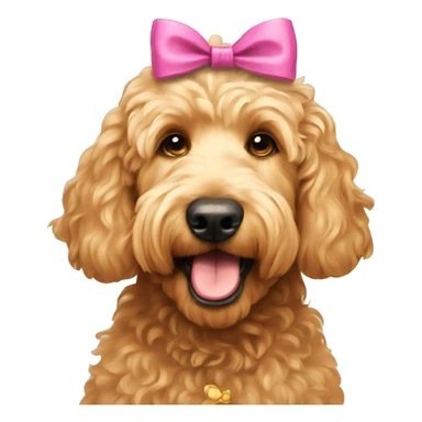 Golden doodle with bow on head sticker